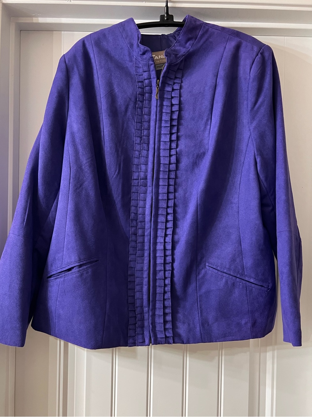 Tanjay Purple Faux Suede Zip Jacket Ruffle Trim Womens Size 14P